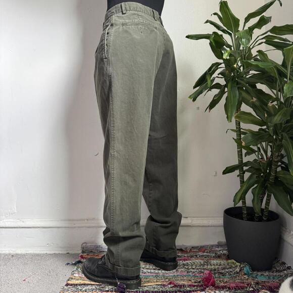 Vintage 90s G.H. BASS Olive Green Pleated Chinos - 34x34 - Picture 4 of 5